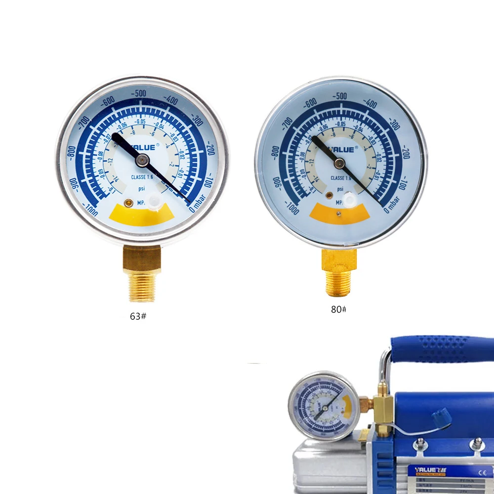 2pcs 80mm 63mm Vacuum Gauge Pressure Gauge Accurate Air Gauge Instrument for Vacuum Pump 0-14psi Dial Display G1/8in Connector