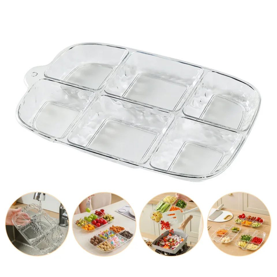 6 Grids Kitchen Scallion Ginger Garlic Side Dish Compartmentalized Storage Tray Hot Pot Preparation Ingredients Divided Plate