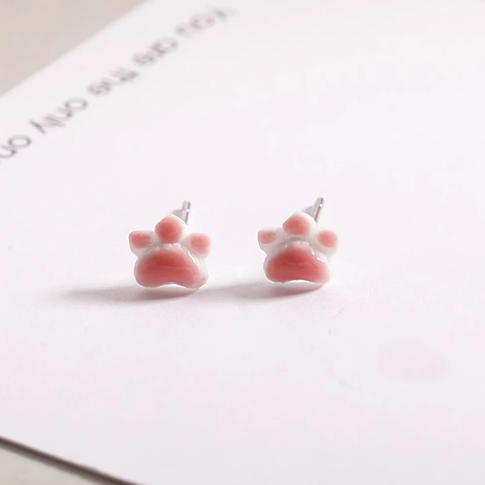 RYJU Cute Pink Cat Claw Resin Charms Cartoon Animal Earring Exquisite Animal Footprints Personalized Earings Piercing Jewelry