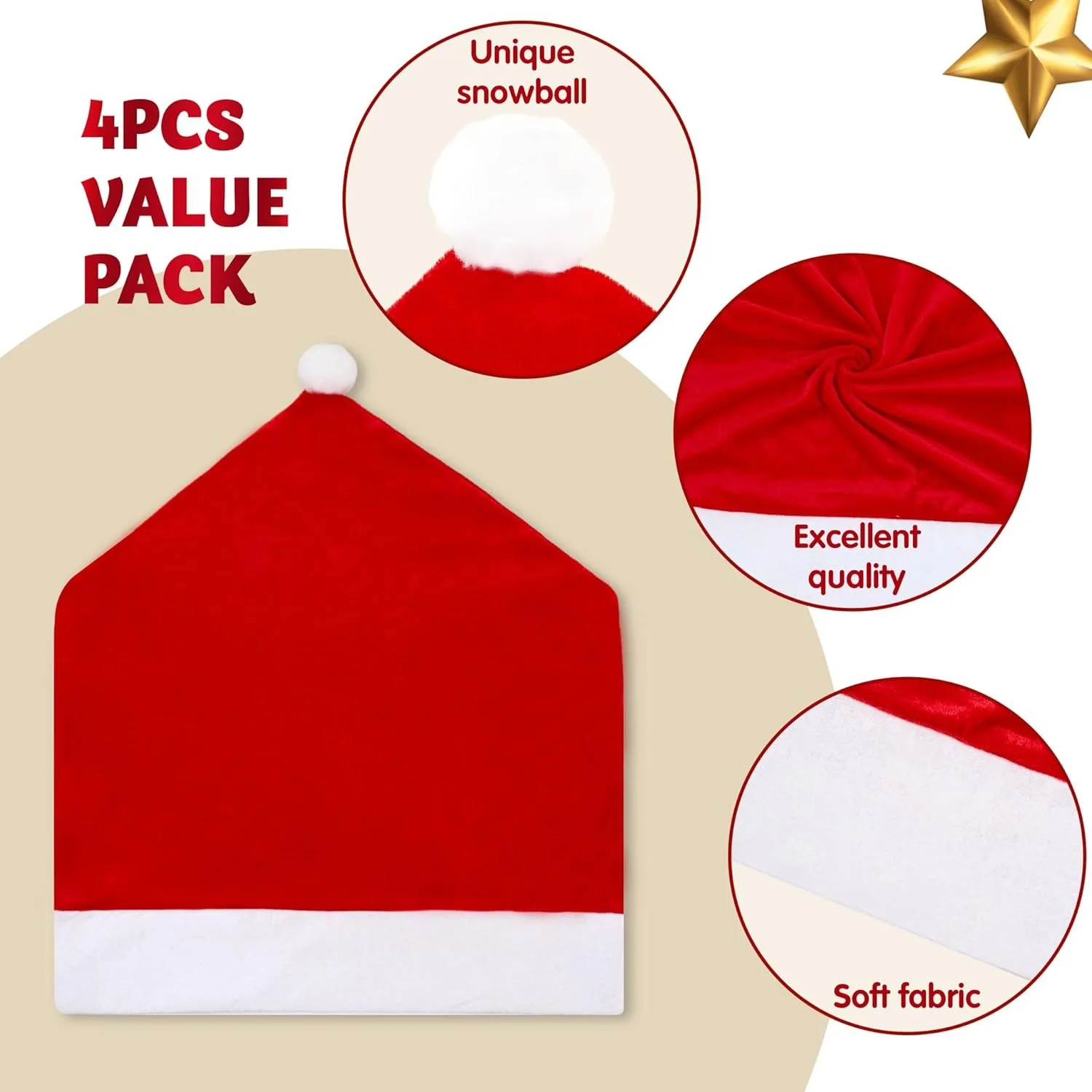 4 Pcs Christmas Chair Cover Party Packs Red Santa Hat Chair Slipcovers for Christmas Holiday Festival Decoration Santa Claus Chair Back Covers Xmas Indoor Decor Ornaments Set view 5