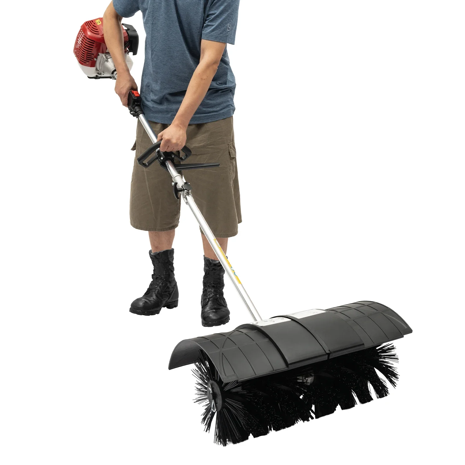 Hand Push Sweeper 1.7KW / 2.3HP Outdoor Hand Held Broom 52cc 2 Cycle Gas/Oil Mixture Power Snow Sweeper 2-Stroke Air-Cooled Red