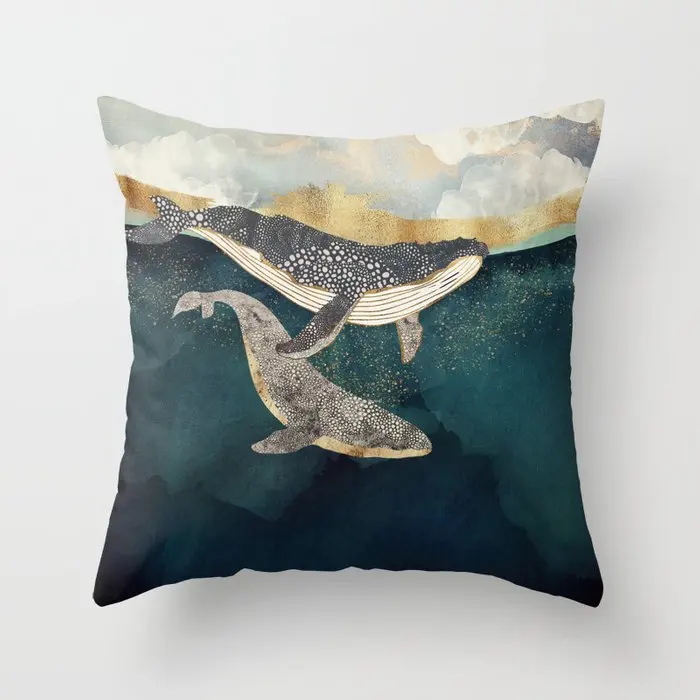 Whale crane Plush pillowcase， living room decoration pillow covers  throw pillow case， pillow cases home decor fall pillow cover