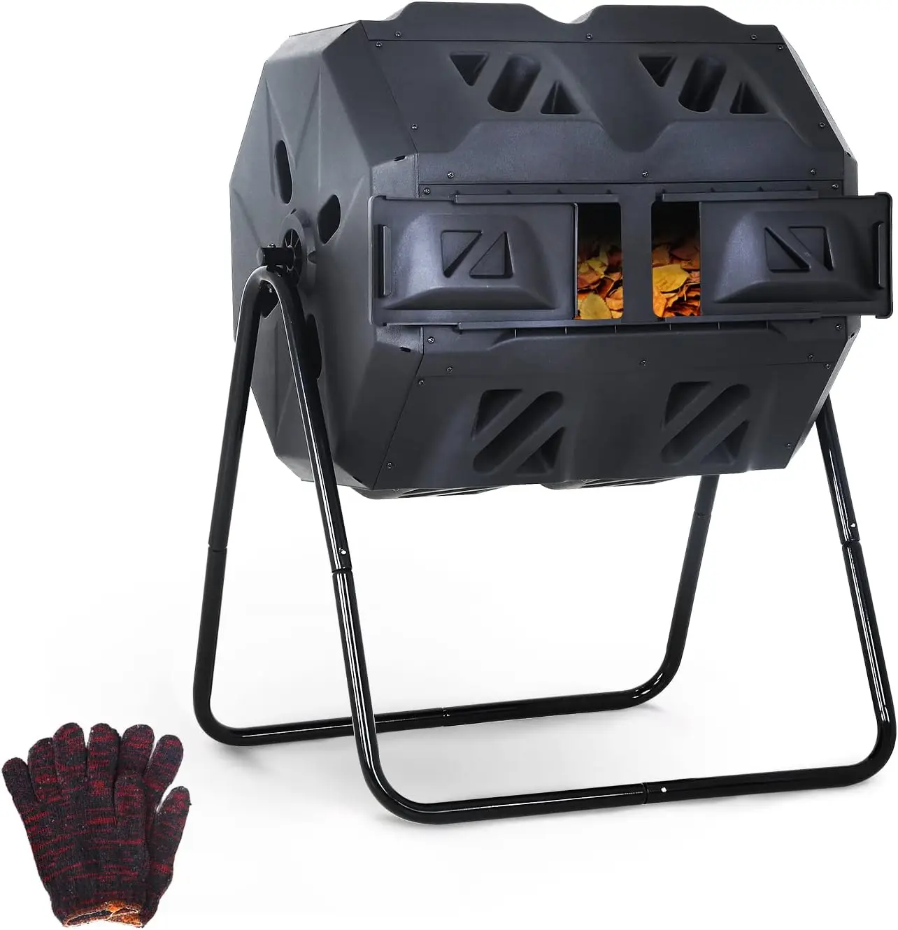 Vaso de compost de doble cámara de 42 galones, compuesto giratorio libre de BPA para uso en exteriores en jardín y patio