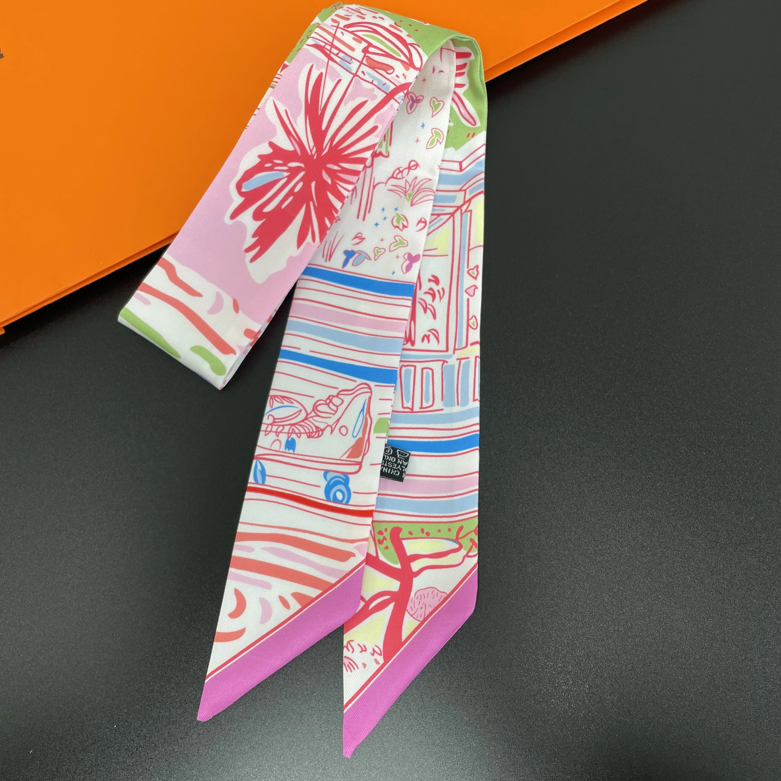 2024 diseño zapatos de boceto marca bufanda de seda bufanda de lujo mujeres Foulard bolso flaco bufandas pañuelo moda diadema para el cabello