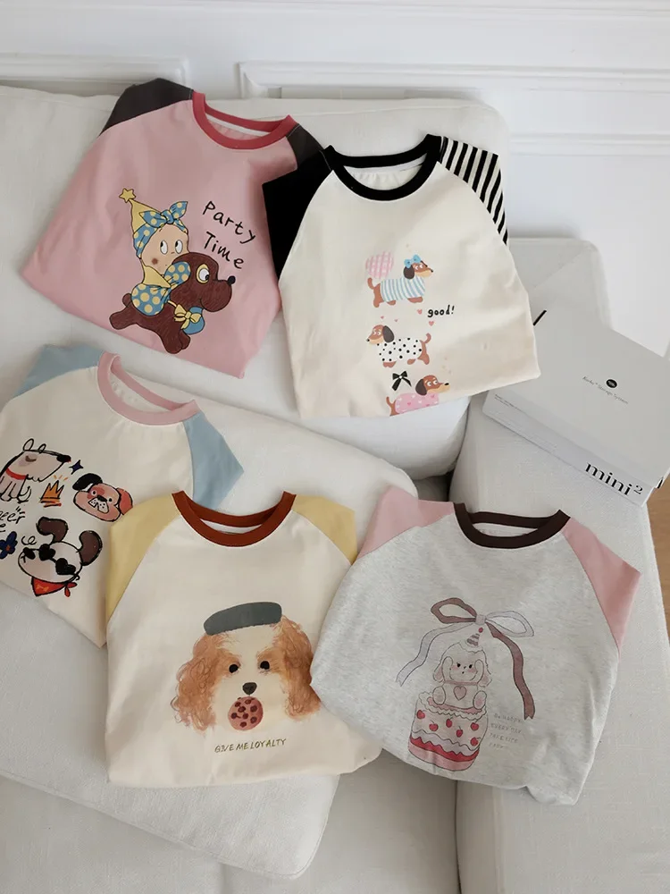 HoneyCherry Children's Cartoon Shoulder Long-sleeved T-shirt Autumn New Boys and Girls Loose Leisure with Bottoming Shirt image 6