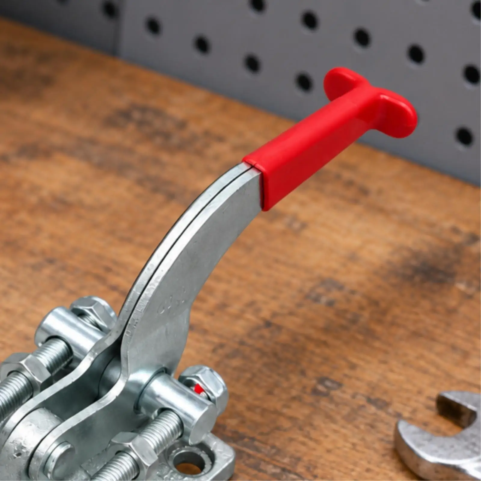 Ergonomic Red Grip Lever Toggle Clamp Lock 155mm Adjustable Threaded Rod for Quick Repeated Clamping in Woodshop