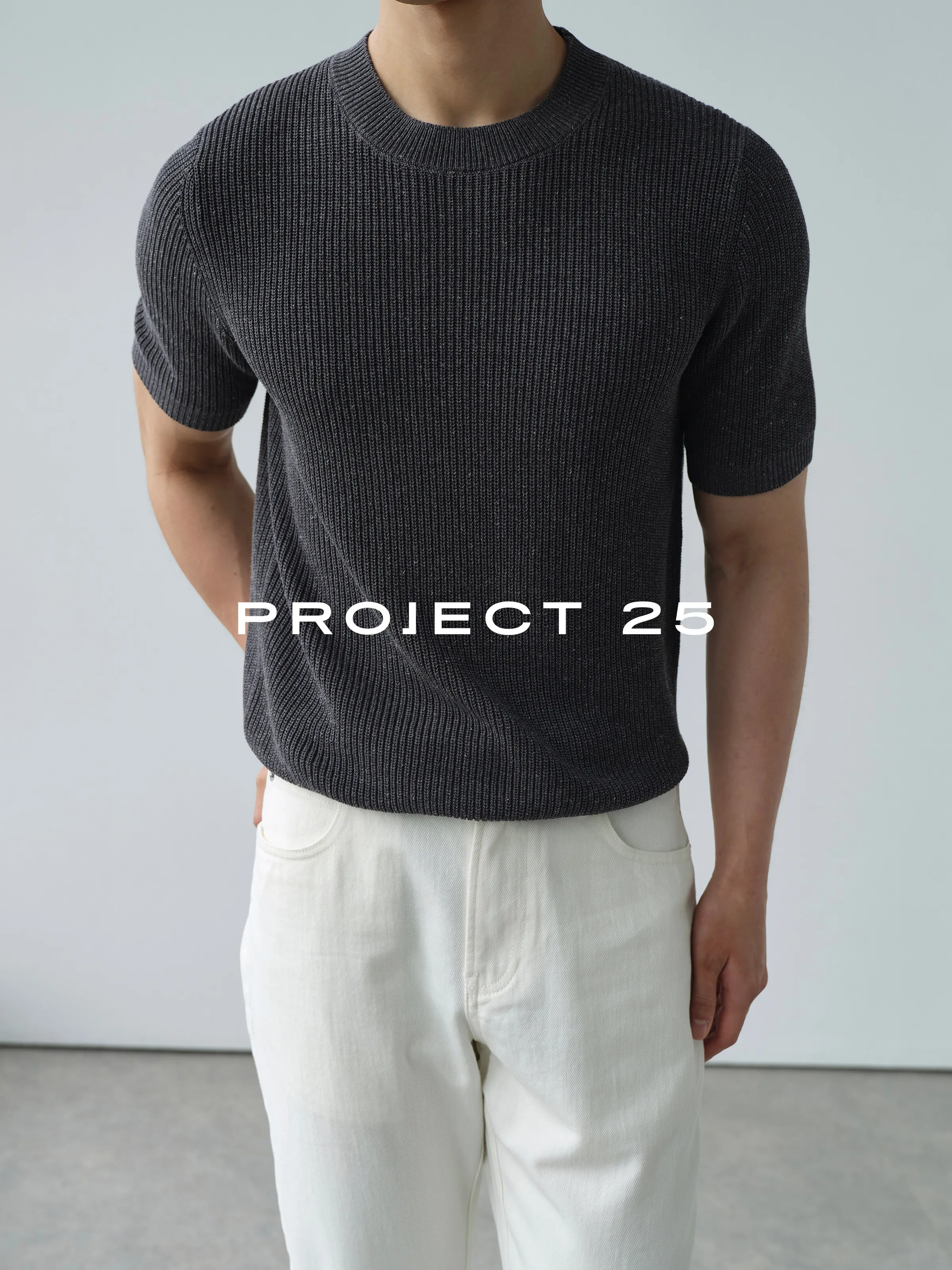 PROJECT 25 Men Linen Blend Cable Knit T-shirt Crew Neck Breathable Dry Old Money Style Casual Short Sleeve Tee Spring Summer