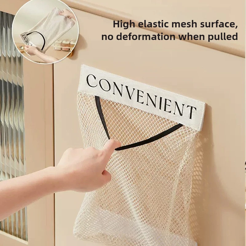 Wall Mounted Large Capacity Storage Bag Kitchen Garbage Bag Clutter Organizer Velcro Storage Pocket Multi-Purpose High Elastic