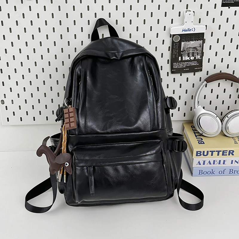 

Men Women Large Capacity Leather Backpack, Vintage Soft PU Casual Travel Laptop Rucksack, Fashion Couple Commuter School Bag