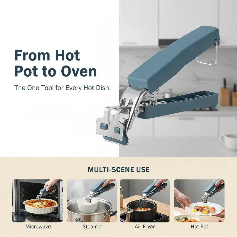 Anti-hot Kitchen Bowl Gripper Clip Heat Resistant Non-slip Food Safe Tool for Home BBQ Picnic Outdoor Cooking Use