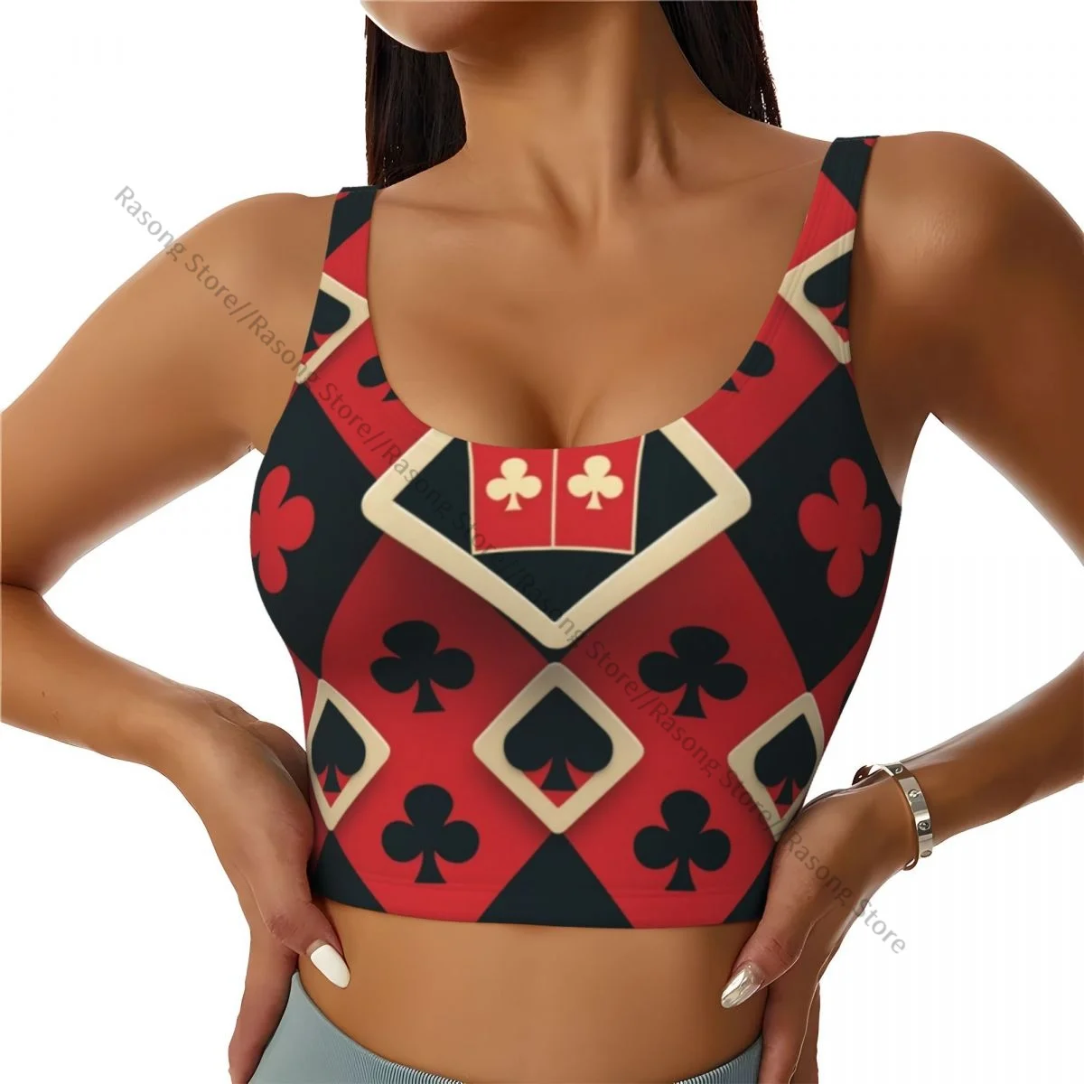 Women Sexy Sports Vest Card Suit Clubs Tambourines Spades Female Streetwear Sport Lingerie Tee Crop Top