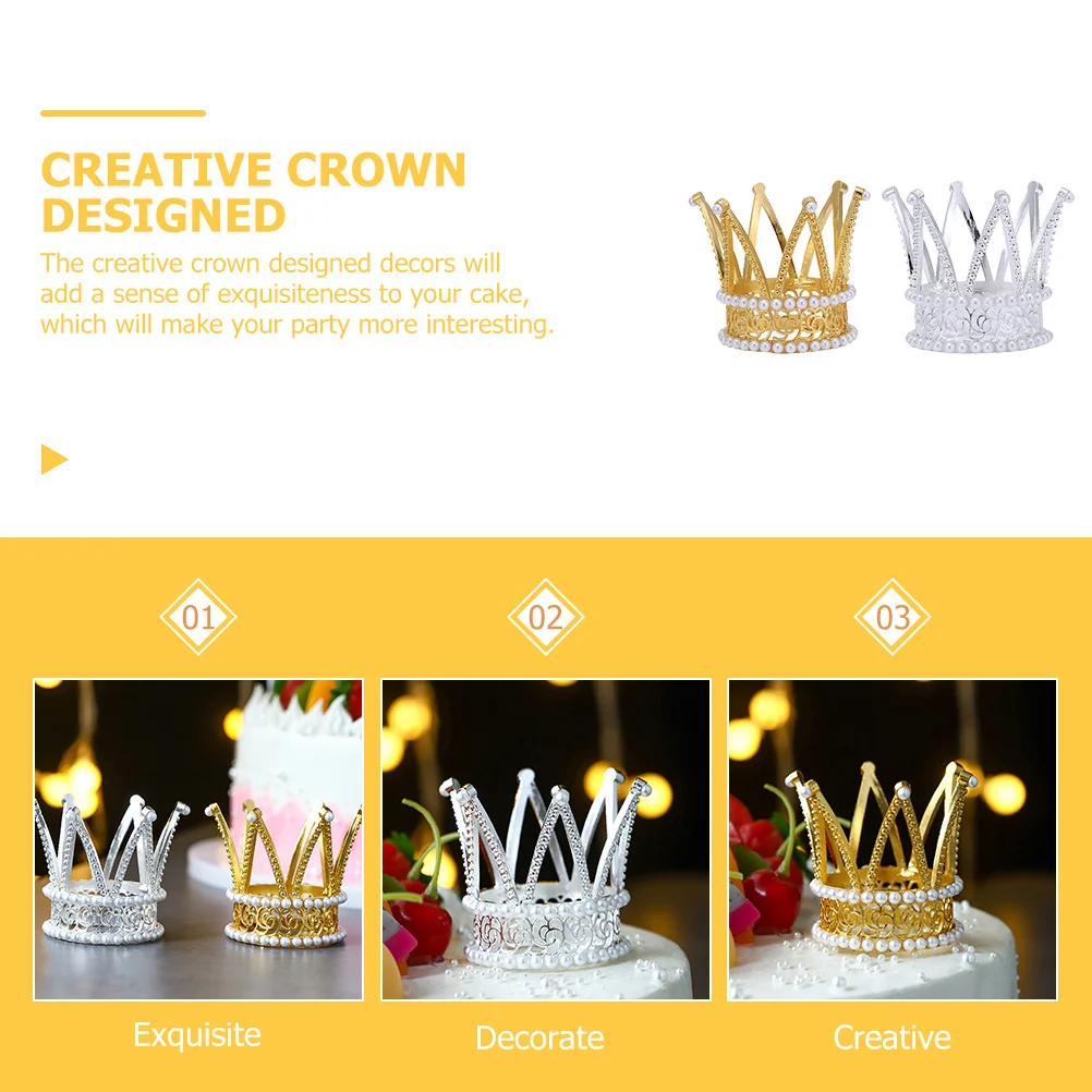 

2Pcs Pearl Crown Cake Decoration Exquisite Party Cake Decor Birthday Wedding Baby Shower Crown Decoration Tiara for Girls