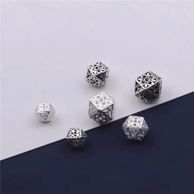 1pc 100% 925 Sterling Silver Vintage Hollow Flower Space Beads Craft Handmade Charm S925 Silver Loose Beads DIY Jewelry Making