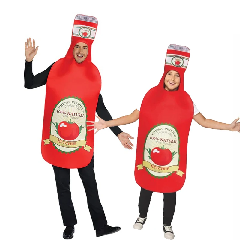 2025 New Arrival Unisex Child Tomato Ketchup Party Dress Up Adult Ketchup Bottle Costume For Halloween Purim Carnival