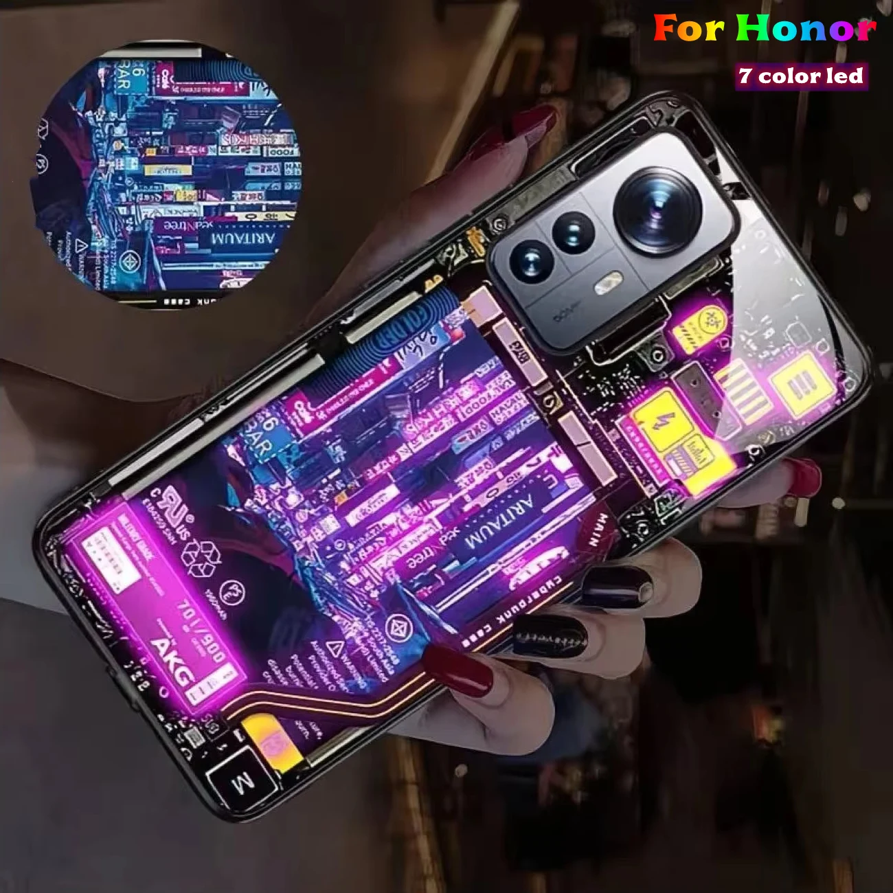 

For Honor Magic 7 8 5 6 Pro Case Funda LED Flash Cool City Bumper Cover Luminous For Honor GT 400 300 200 100 90 500 Lite Pro