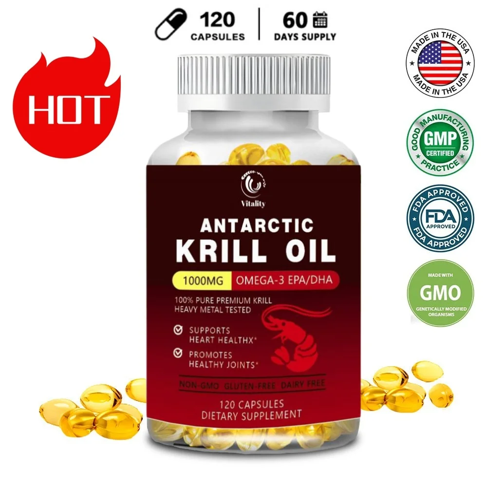 Vitality Krill Oil Capsule 1000 mg with Astaxanthin Sustainable Dietary Supplement Omega 3 - 60/120 Capsules