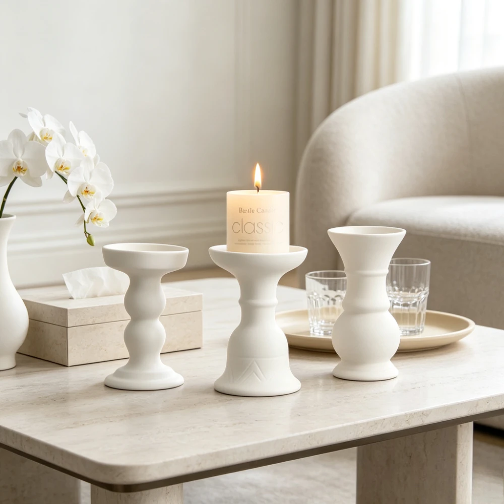 Vintage Romantic Ceramic Candle Holders Minimalist Pillar Candlestick Nordic Dining Room Wedding Home Desktop Decor