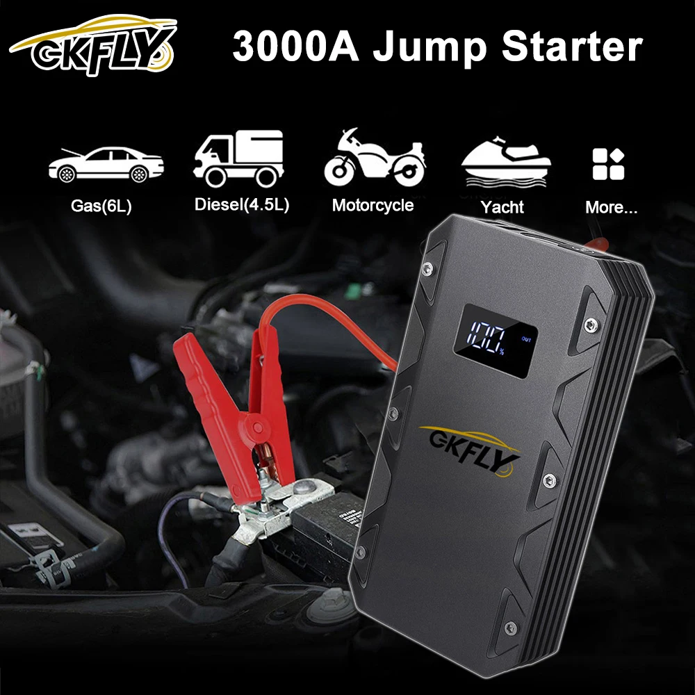 GKFLY 3000A démarreur de saut de voiture 12V dispositif de démarrage batterie externe chargeur de Booster de batterie de voiture pour démarreur de voiture essence Diesel