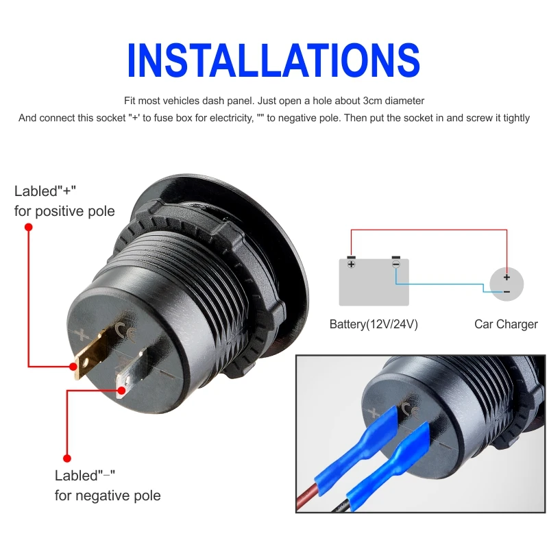 منفذ طاقة USB للسيارات والقوارب وشاحن الدراجات النارية ومنفذ المقبس و QC3.0 و 12 فولت و 24 فولت