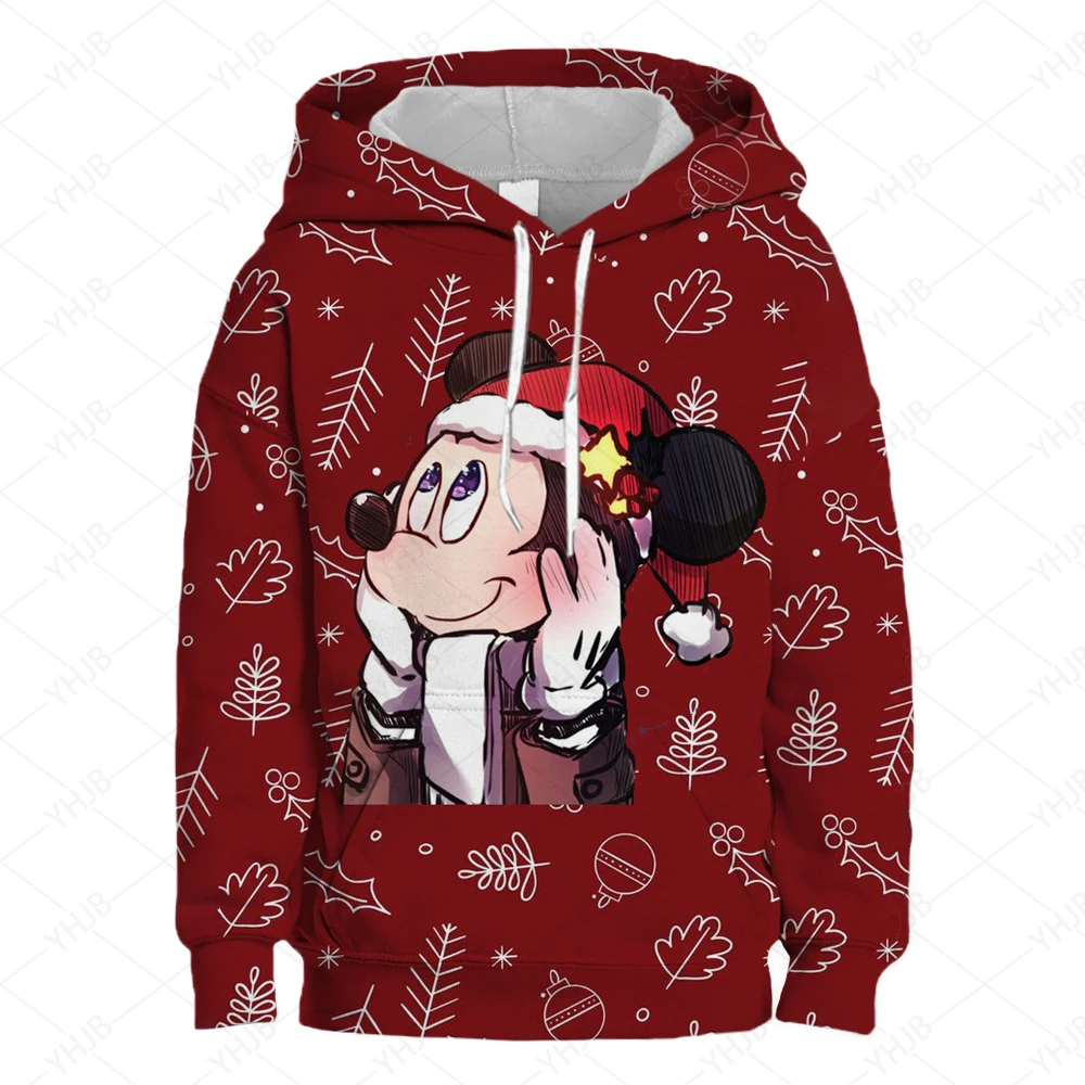 2024 New Girls\' Sweatshirt Disney Lilo&Stitch Pattern Merry Christmas Print Casual Wear Short Pullover Long Sleeve Top 