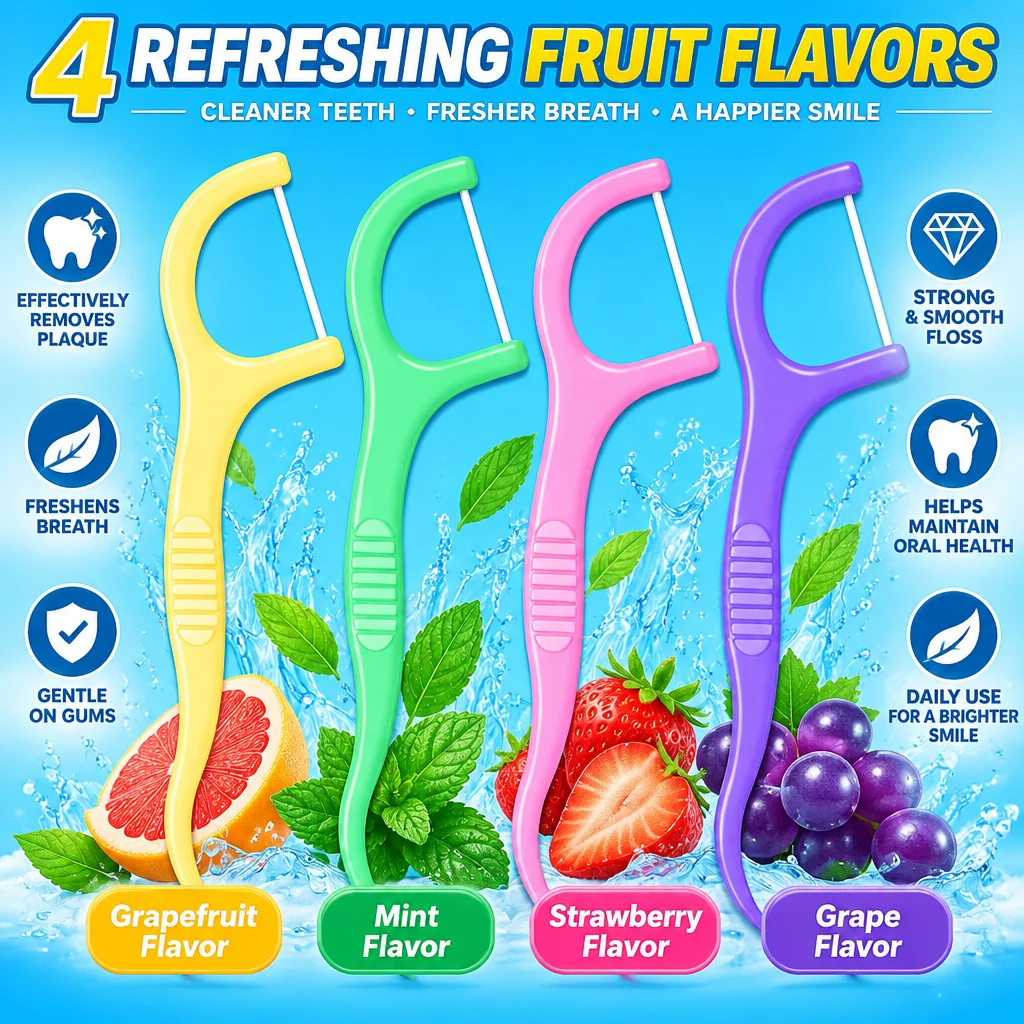804 Fruit Flavors Dental Floss Picks | Extra Strong Tooth Flossers | Deep Clean Oral Care Floss Sticks