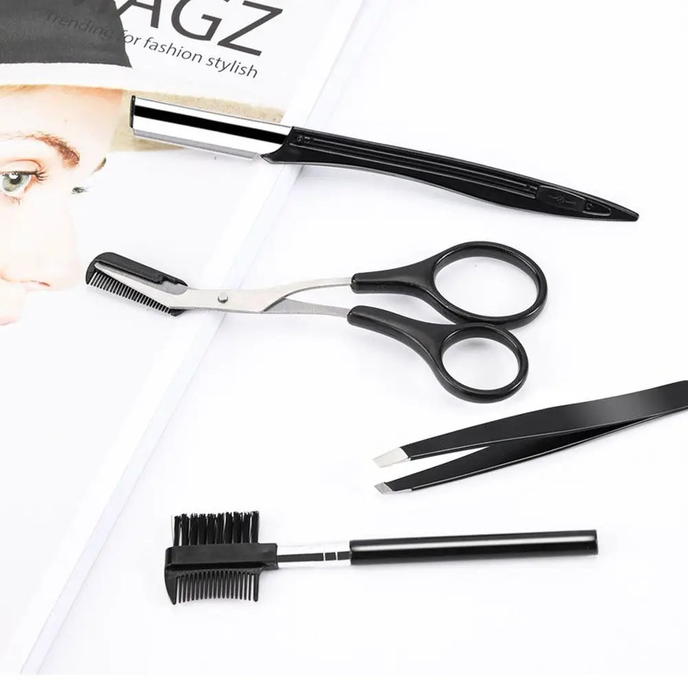 4 Pz/set Professionale Con Spazzola Pettine di Rimozione Dei Capelli Shaper Sopracciglio Trimmer Kit Sopracciglio Pinzette Strumento di Trucco Rasoio