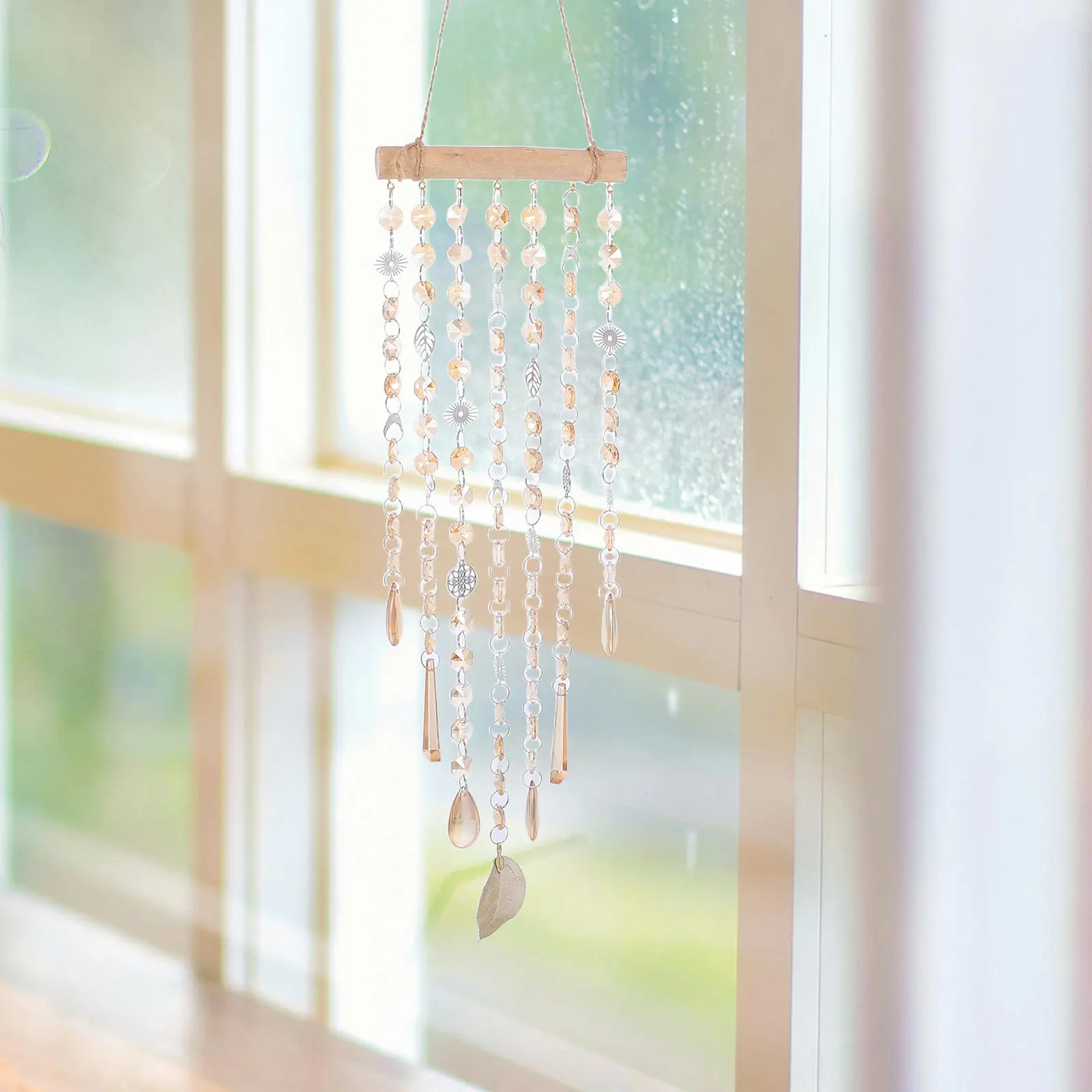 Crystal Prism Wind Chime Hanging Outdoor Garden Balcony Patio Decoration Window Suncatcher Pendant Rainbow Maker Ornament