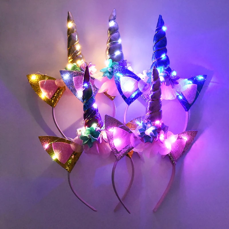 1Pcs LED Unicorn Crown Girl Birthday Party Decoration Unicorn Headband Girl Headwear with Led Lights