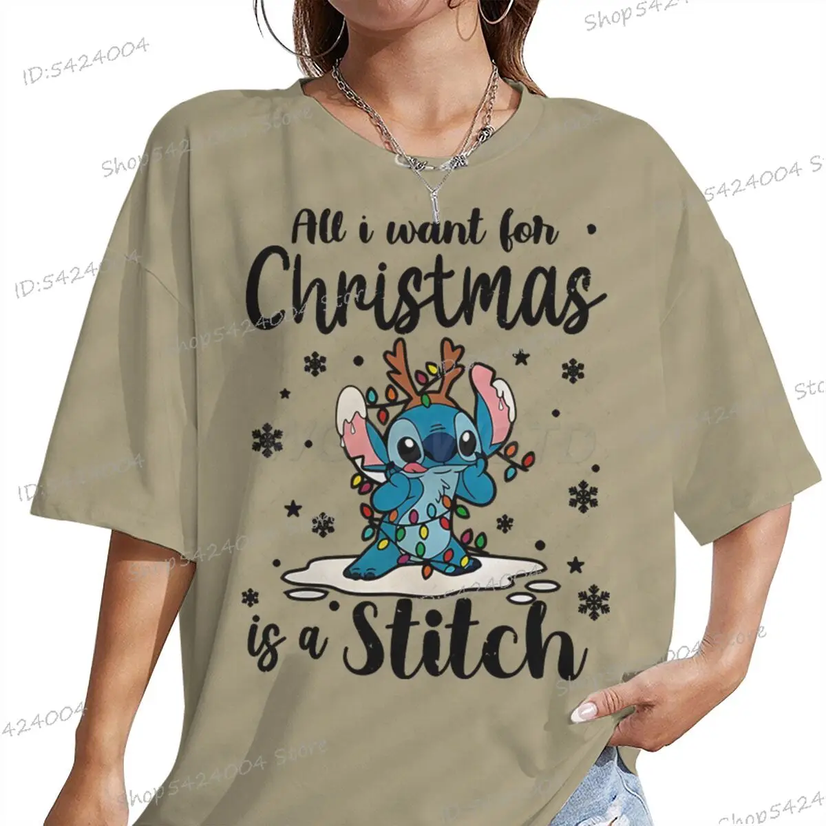 الكرتون غرزة عيد الميلاد تي شيرت الرجال النساء الجمالية مهرجان الهدايا تي شيرت أنيمي شخصية عيد ميلاد سعيد عيد الميلاد الملابس الهدايا