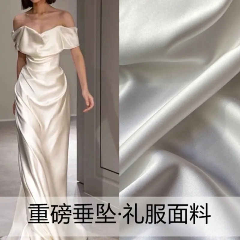 

White pearl sag heavy imitation acetate satin fabric wedding dress DIY fishtail designer