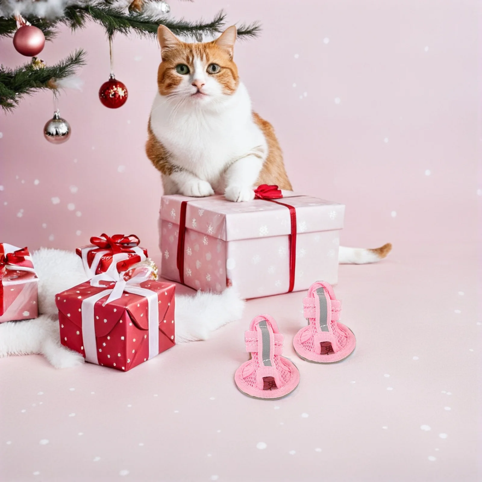 

4pcs Summer Breathable Dog Shoes Mesh Sandals Anti-Slip Pet Supplies Small Medium Large Sizes Pink Size 2 Comfortable Sole Wipe