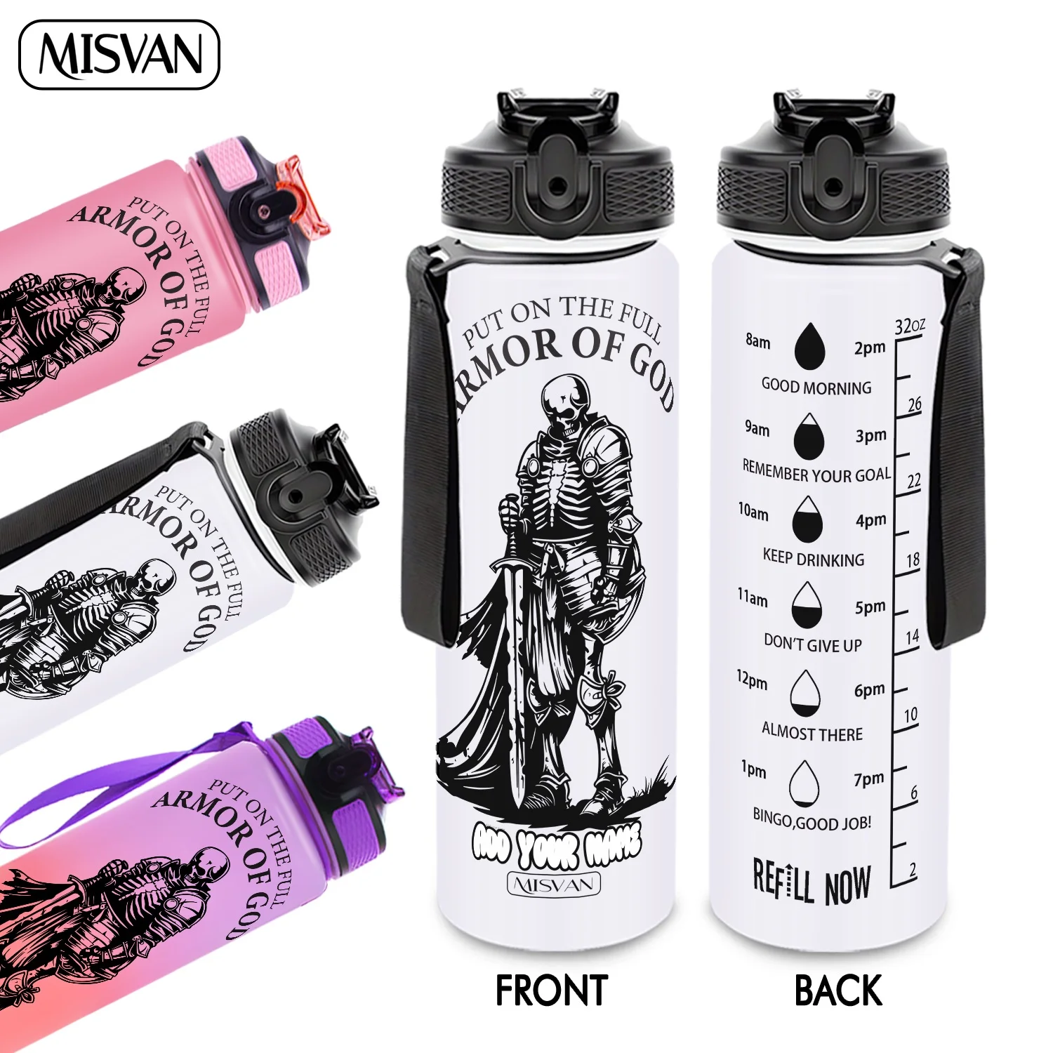 

1PC,Customization Name 32oz Water Bottle,Skeleton Knight Hydration Tracker,Encourage Daily Hydration,for Gym Outdoor Cycling
