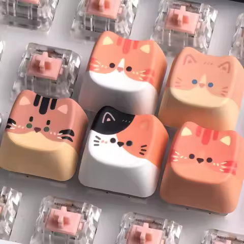 MAIMOOO Cute Cat Keycaps 5PCS Pbt Personalized Custom Keyboard Keycaps For Aula/Ajazz Kitten Key Caps