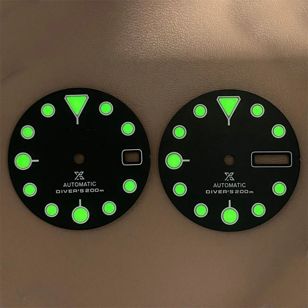 Esfera NH35 C3 verde luminosa, esfera de calendario simple/doble de 28,5mm, compatible con NH35 NH36 4R36, movimiento automático SKX007, esferas de