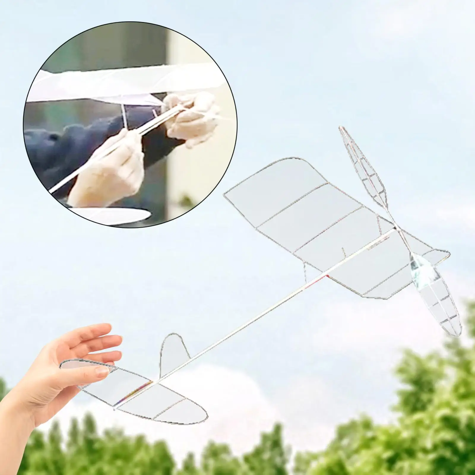 Glider Flying Airplane Model Lightweight Portable Hands on Ability Rubber Band Powered Airplane for Park Outdoor Party Birthday