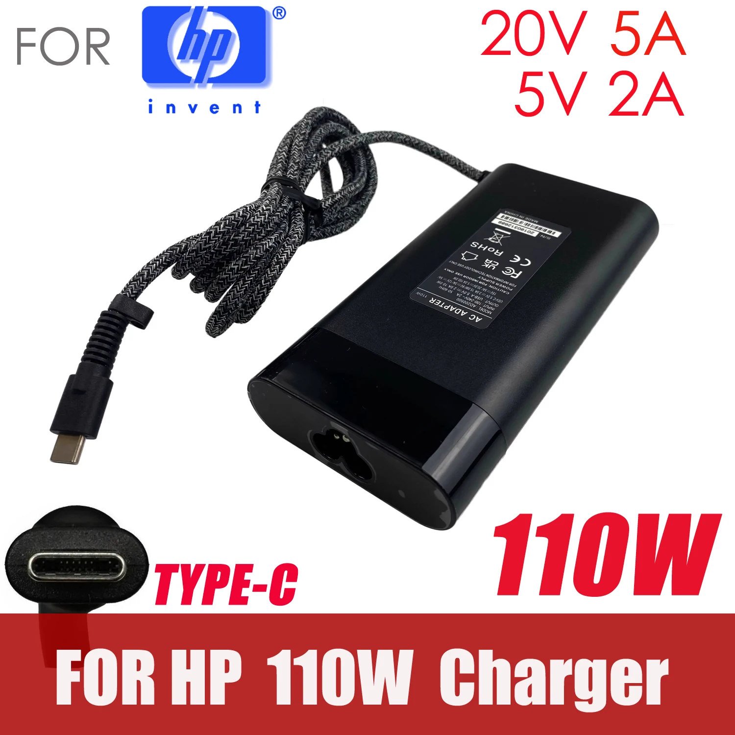 

For HP 110W Laptop AC Adapter Charger TPN-CA24 TPN-DA24 20V 5A 10W TYPE-C USB Power Supply Charger