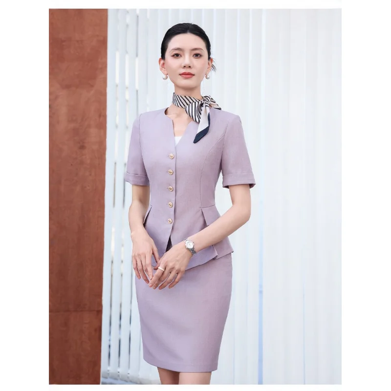 

High-end professional women's short-sleeved suit dress, elegant front desk beauty salon hotel workwear, new summer model