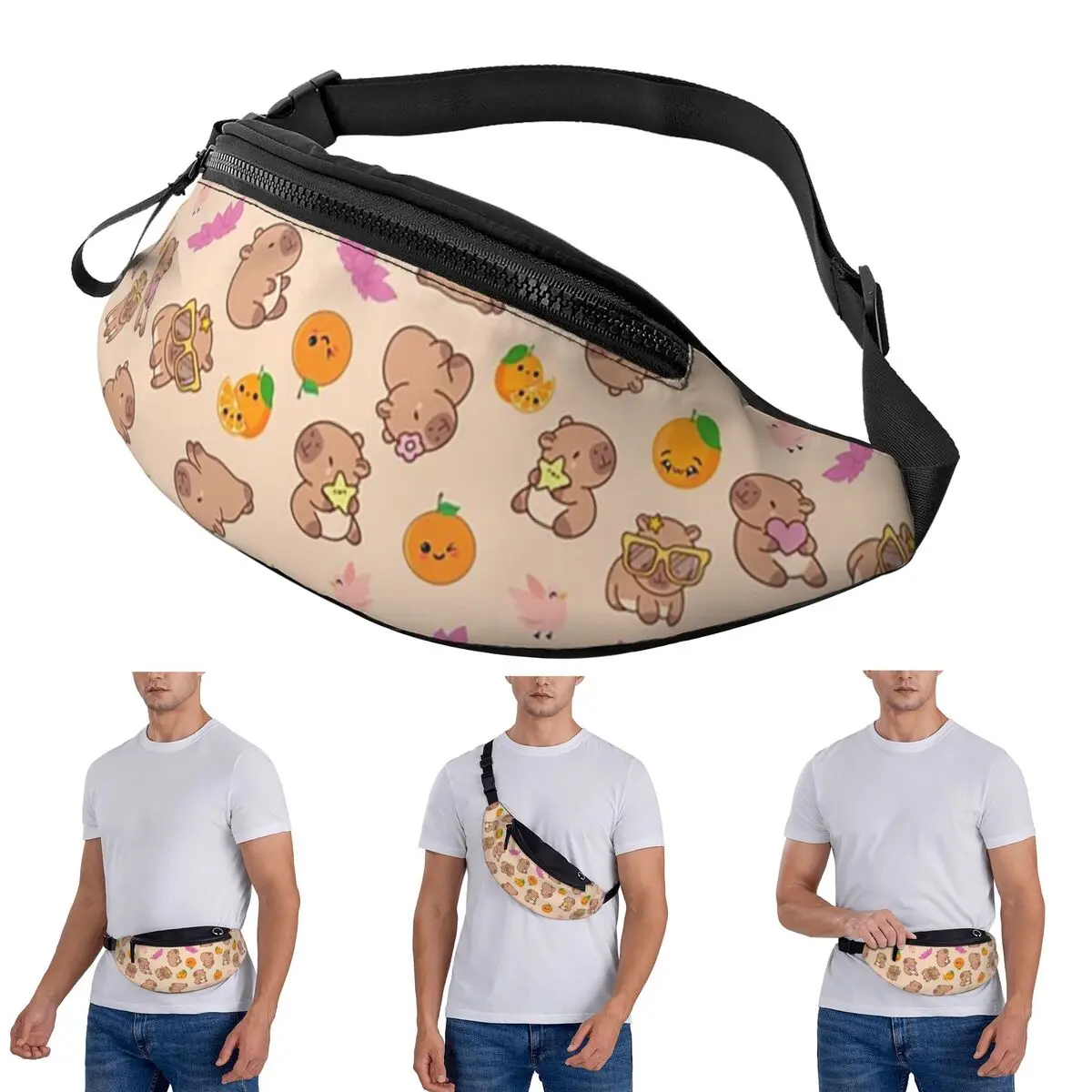 Crossbody Waist Bag Cute Capybara Pattern Men Women Fanny Pack Travel Running Money Phone Pouch
