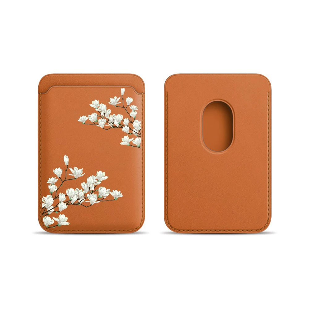 Magnolia Leder-Kartenetui Handyhülle Magnetische Hülle Geeignet für alle iPhone Magsafe Karten Blumen Handy-Rückentasche – Detail 11