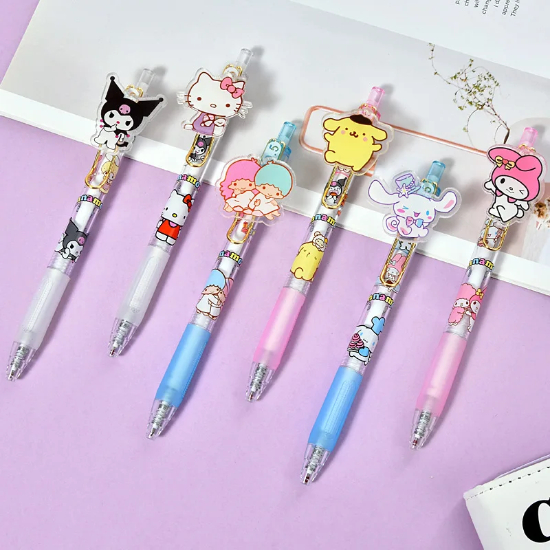 36pcs Sanrio Acrylic Gel Pen Hello Kitty Melody Kuromi Cute Cartoon Girl Heart Patch By Writing Student Stationery Wholesale