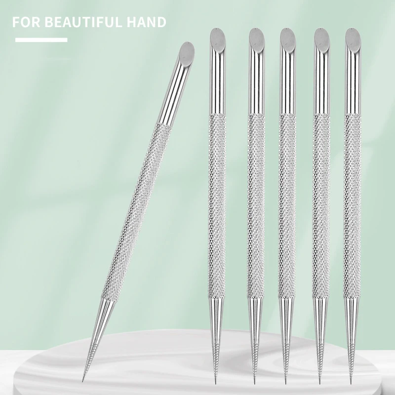 1PC Stainless Steel Multi-functional Nail Drill Pen Dead Skin Push Manicure Tool Two-in-One Nail Point Tool