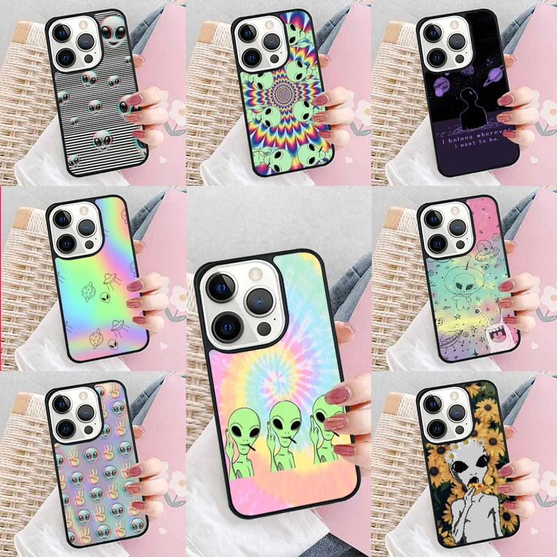 Aesthetics Alien Space Vaporwave Soft Phone Case Cover for iPhone 16 Promax 15 Pro 13 14 Plus 11 12 Mini XR XS MAX Coque