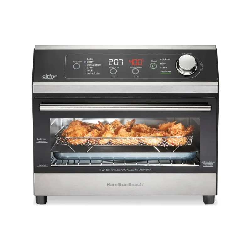 

Digital Toaster Oven Air Fryer Combo, LED Capacitive-Touch Controls, 2 Rack Positions, Fits 12” Pizza, Black & Stainless Steel