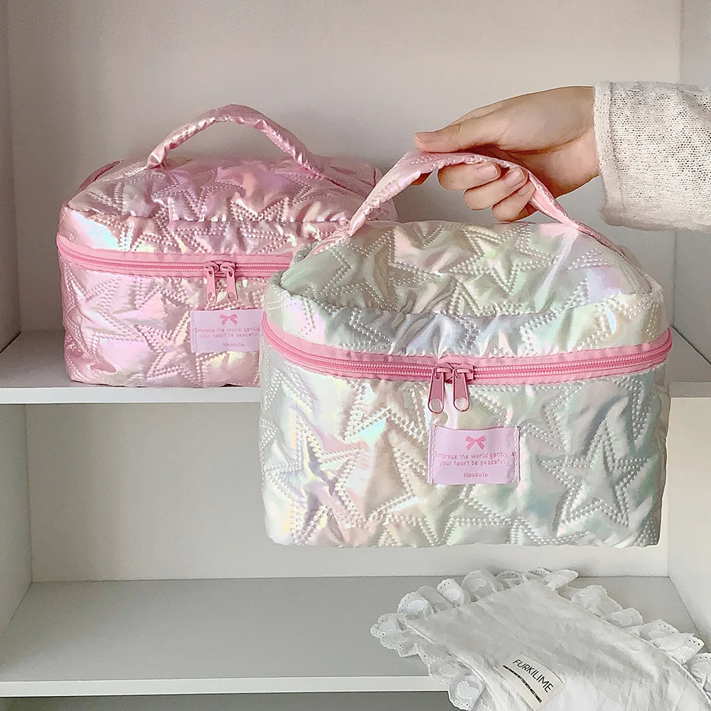 

Кремовый стиль, милая косметичка для ручной переноски для женщин, большая вместительная сумка для хранения туалетных принадлежностей, дорожная косметичка для девочек