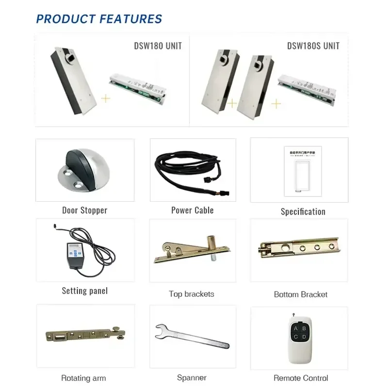 Automatic IP66 DSW-180 Glass Door Closer Electric Swing Door Opener Closer Floor Hinge Machine 150Kgs Floor Spring