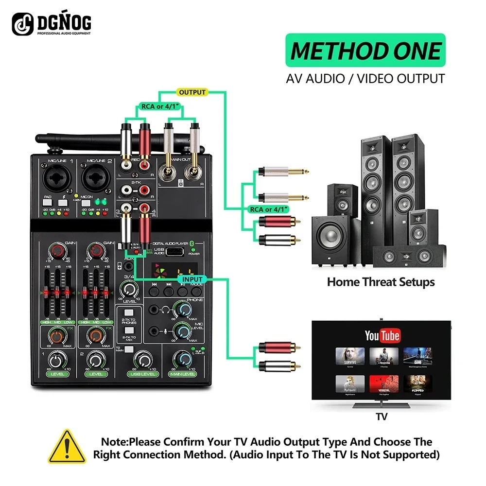 Pequeno microfone USB para Home Stage Performance, 4-Way Mixer, gravação ao vivo