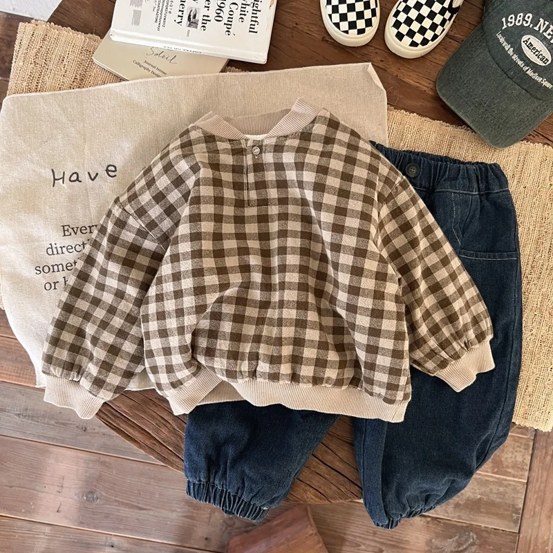 

Baby boys plaid fleece winter 2023 double more quilted jacket Japanese boy children warm coat