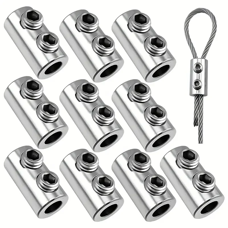 

54Pcs Stainless Steel Wire Rope Locks Double-Hole Clamps - Adjustable | For Home DIY, Camping
