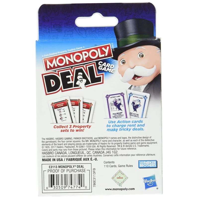 Original Hasbro Monopoly Board Game Deal Card Game for Kids Playing Cards Family Party Educational Toys Children Adult Tarjeta