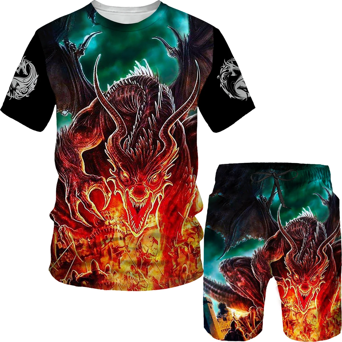 

Dragon Graphic 3D Print New Children's T-Shirt Shorts Suits Fashion Boys Girls Street Dazzling Cool Clothing Children Casual Set